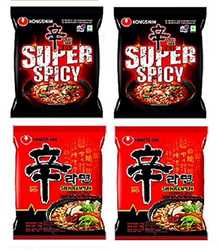 Image of Nongshim Shin Ramyun & Red Super Spicy Noodles 120 grams*4Pack (Pack of 4) (Imported)