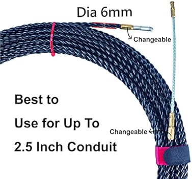 Ninja Fish Tape 100FT Fish Tape Wire Puller Through Conduit, Polyester Wire Threader with Changeable Leader Tip - 6mm
