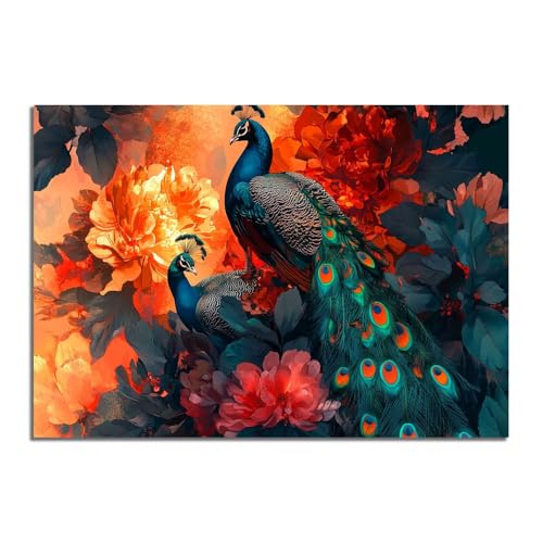 Décoration murale paons et pivoines pour raviver une pièce sombre avec éclat vintage 70x100cm