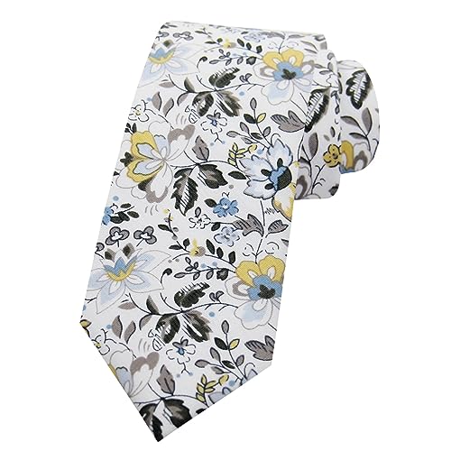 Image of Mantieqingway Men Skinny Tie Cotton Floral Necktie for Wedding Groomsmen Tie