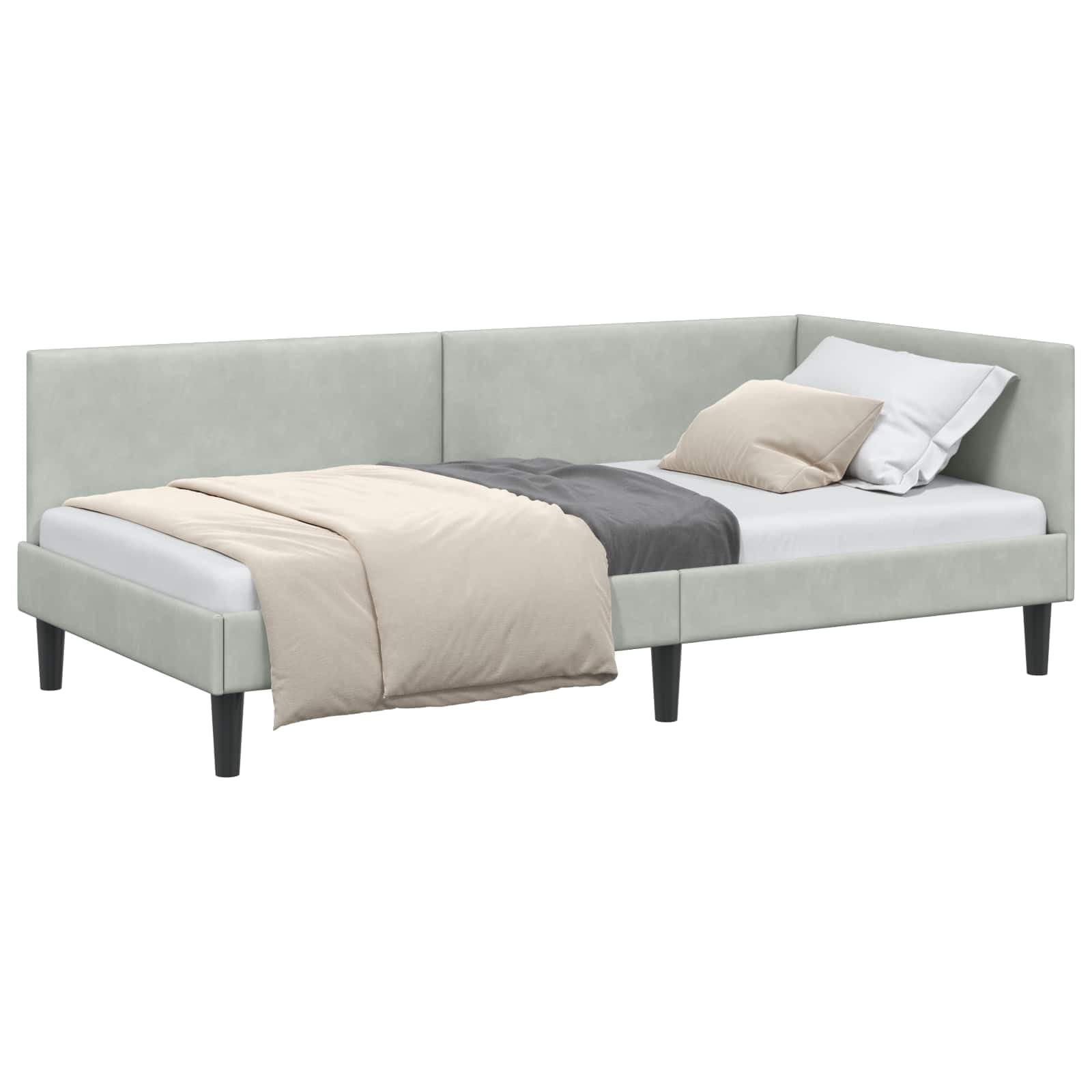 vidaXL Rama łóżka narożnego Jasnoszary 90 cm x 200 cm Aksamit