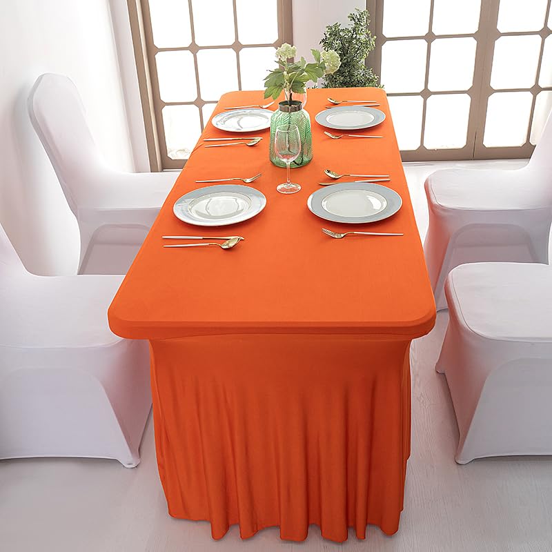 Jupe de table mariage orange en polyester de 1,8m pour décoration de buffet rectangulaire