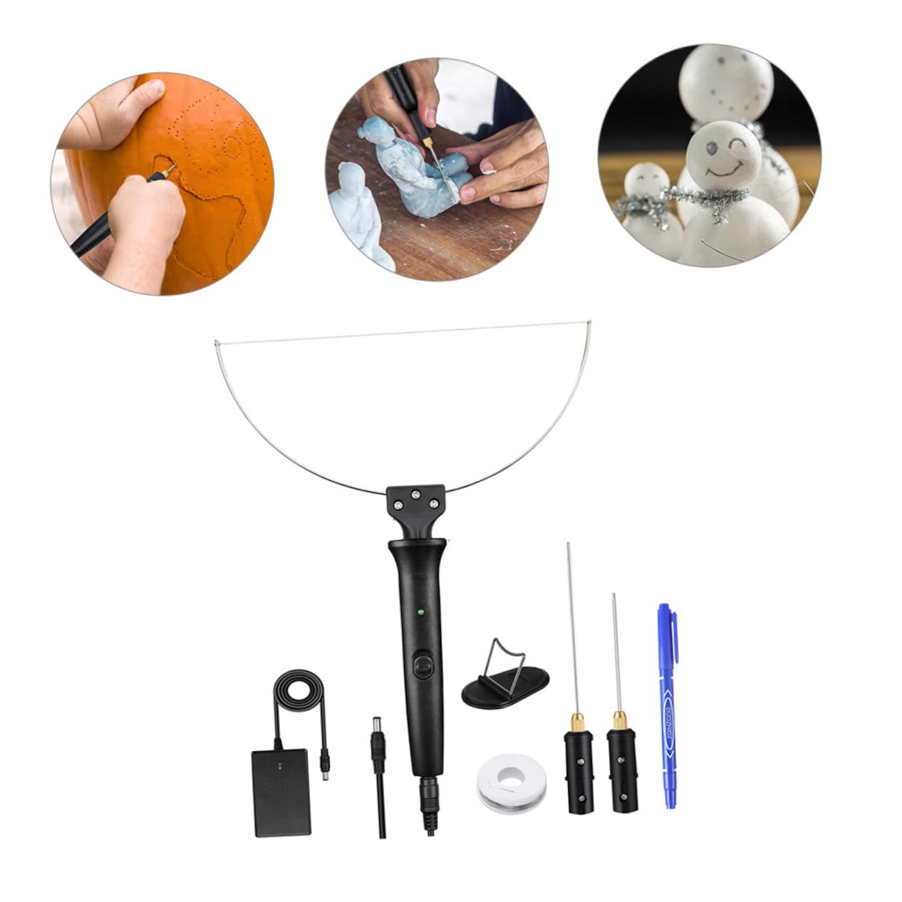 SHINEOFI Set 8 Pezzi Taglierina Elettrica per Polistirolo Filo Riscaldato, 18w, Acciaio Inossidabile e ABS, Testa Riscaldante Intercambiabile, Taglio Liscio per Modellismo e Scolpire