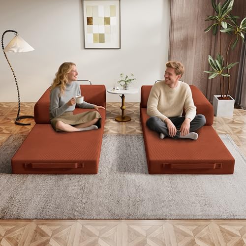 Image of Modular Sectional Sofa Couches L-Shape Couch 3 Seat Modular Sofa Memory Foam Sectional Couches for Living Room, (Burnt Orange, 79 inch+SofaBed)