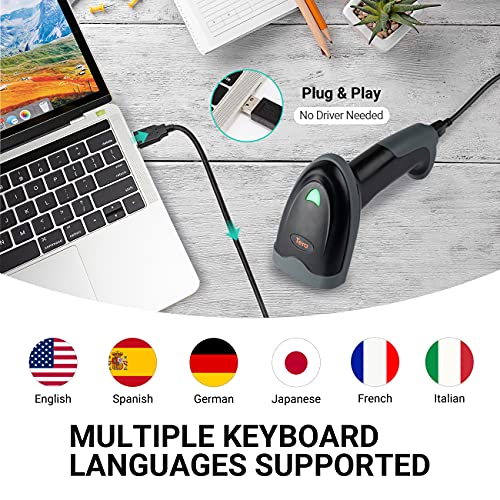 Tera Pro-Serie Extreme Leistung Barcode-Scanner 1D Kabellos Laser, 2.4G Wireless & Bluetooth Schnelles & USB Wired Kabelgebunden & Präzises Scannen für Ultralange Barcodes Plug and Play, L0013B-OG
