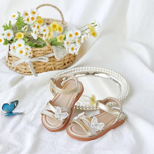 Image of Kolan Toddler Girl Sandals Open Toe Flat Princess Dress Shoes Little Kids