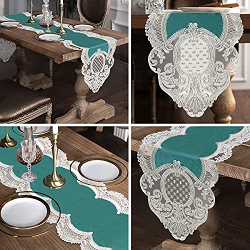 LUROON Runner Tavola Vintage Velluto Ricamo Pizzo