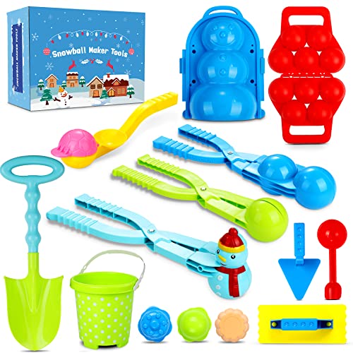 15 PCS Snowball Maker Toys, Snow Toys Kit for Kids Outdoor Snowman Soccer Mold with Handle and Shovel Snow Maker Tool Clip with Gift Box Snow Ball Fight Games Boys Girls Indoor Backyard Winter Fun
