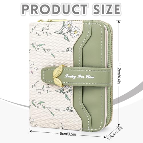 Small Wallet Womens Green Flower Cute Wallet's Women Mini Wallets for Ladies Slim Change Purse for Ladies Bifold Wallet Womens With Zipper Coin Pocket Purses Card Holder for Women2