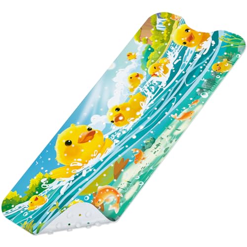 Tapis De Bain Antidérapant 100x40 Cm - Motif Fleur Et Oiseau, PVC Sans BPA, Lavable Machine, Résistant à La Moisissure