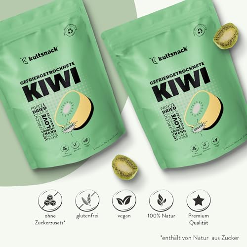 Kultsnack Gefriergetrocknete Kiwi 100g – Gefriergetrocknete Früchte – Fruchtchips – Veganer Snack & Süßigkeiten Ersatz – ohne Zuckerzusatz – Pure Frucht (Vegan, Glutenfrei)