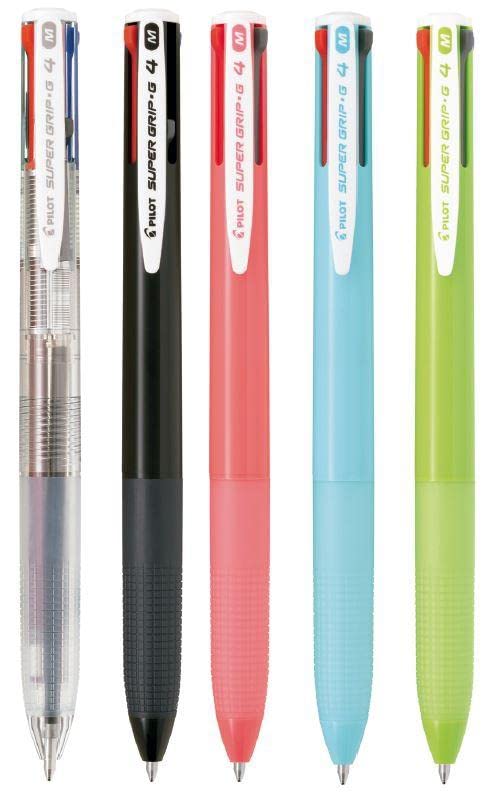 Stylo pilot super grip g 4 couleurs encre base d'huile rechargeable présentoir de 20 unités assorties