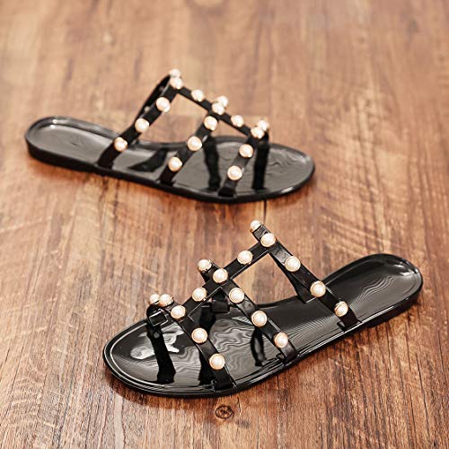 OMGard Women\'s Flat Sandals Black Summer Beach Bow Flip Flop Jelly Slipper Shoes Thong Slip-On