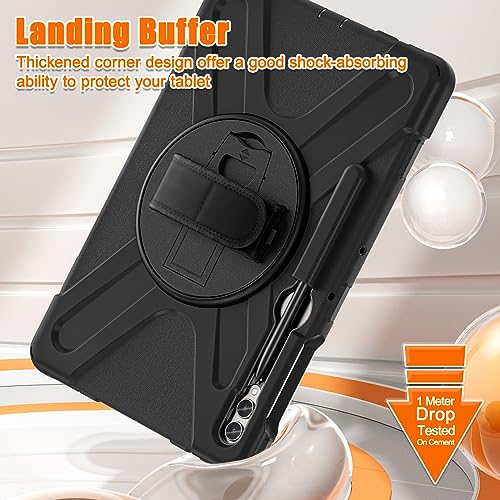Gerutek Case for Samsung Galaxy Tab S10 Plus/S9 FE+/S7 FE/ S9+/S8+/S7+ 12.4 Inch, Full Body Shockproof Protection Case with Screen Protector, Pen Holder, 360 Rotating Stand/Hand Strap Case, Black - Image 2