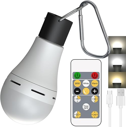 LOTOFIT - Bombilla recargable USB con control remoto 4 modos de luz bombilla de emergencia de 180 lúmenes bombilla USB portátil para campamento