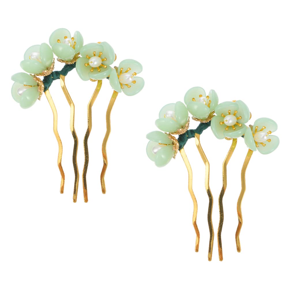 LALAFINA Jade Hairpin Vintage Flower Hair Stick Chinese Hair Stick Accessories for Women Girls Hanfu Cosplay Parties Dating 3.14 X 2.48 X 0.59 in 2 pack