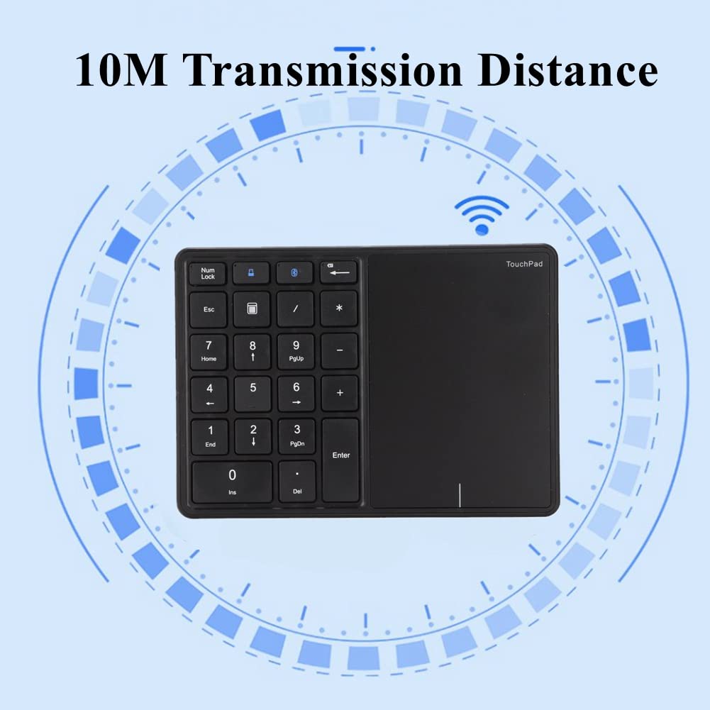 ASHATA Bluetooth Extended Numeric Keypad, Kabellose Nummer Tastatur mit Touchpad, wiederaufladbarer 22 Tasten Nummernblock Typ C Numerische Tastatur für Laptop, PC, Desktop(Schwarz)