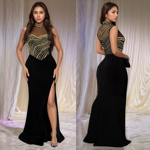 Image of PORRCEY Women's Sexy Elegant Rhinestone Bodycon Dress Hot Drilling Clubwear