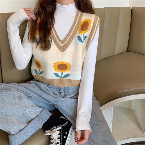 Image of jinghuiyue Women's Sleeveless Sweater Vest Halloween Skull Printed Knit Vest V Neck Crop Pullover Knitwear Tank Tops