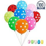 MESHA Assorted Polka Dots Balloons 12 Inches Latex Balloons 100 Pcs with Colored Curling Ribbon for Wedding Birthday Party Festival Decoration