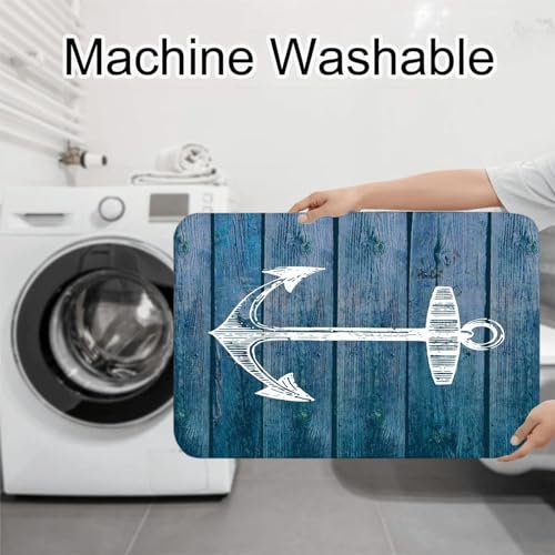Badezimmerteppich Set 3 Teilig Anker und Blaue Holzmaserung Badematte rutschfest Bad Teppiche, U-förmiger WC-Vorleger, WC-Deckelbezug für Dusche und Toilette Badezimmerdekoration – Bild 8