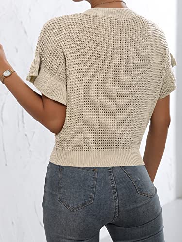 Image of Verdusa Women's Ruffled Short Sleeve Round Neck Knitted Top Pullovers Sweater
