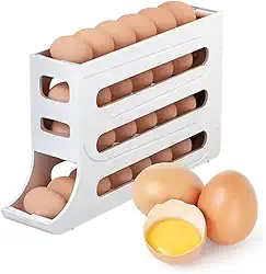 Suporte De Ovo De 4 Camadas Para Geladeira – Porta Ovo, Dispensador Que Economiza Espaço, Organizador De Ovos De Geladeira Com Rolamento Automático (30 Ovos)