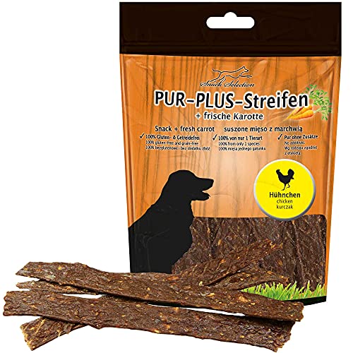 Schecker Hundesnack - PUR Plus Streifen Hühnchen + Karotte - glutenfrei - getreidefrei - rei von irgendwelchen Zusätzen 100g