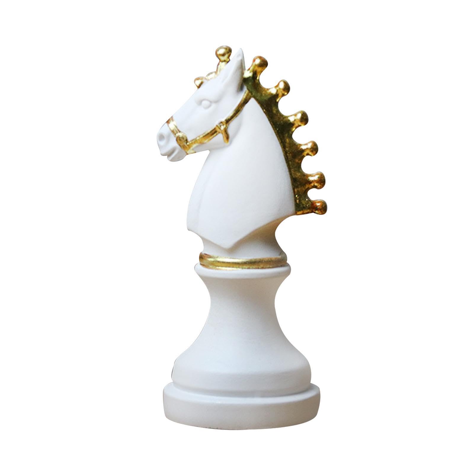 ALCXAZS Distinguished Chess Pieces Statue Retro Chess Pieces Statue Resin for Creative Gift Stunning Present Celebrations Chessmen Sculpture With Gold Color, White, Horse Shape