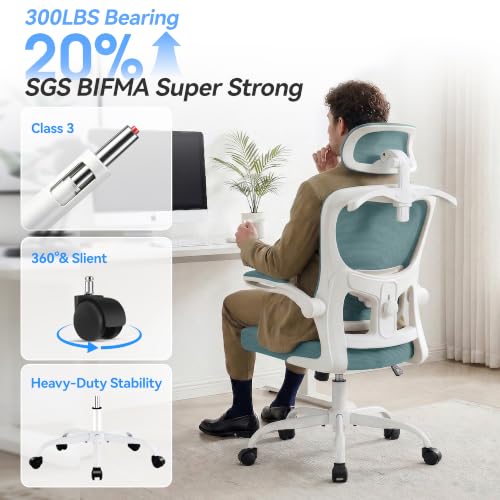 Image of AreShark Office Chair Ergonomic Desk Chairs with Adjustable Lumbar Support& Headrest Hanger, High Back Breathable Mesh Chair with Wheels, Rolling Swivel Comfy Task Computer Chair for Home Work Gaming