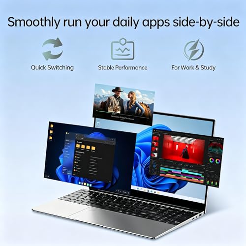 Image of 2026 New 15.6'' Laptop Win 11 Pro, Intel Core i3-7020U, 8GB RAM 256GB SSD, 1080p FHD Display, Backlit Kerboard, Fingerprint, WiFi5, Webcam, Mini-HDMI, USB3.2, TF Card Slot, Silver, for Work