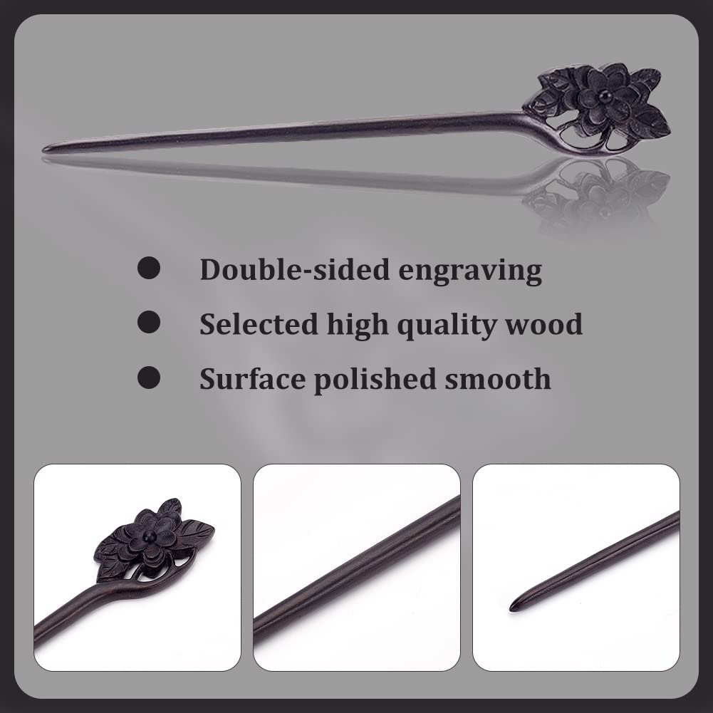 WEBEEDY 2 PCS Handmade Carved Wooden Hair Pin Wooden Hair Stick for Buns Hair-Fork Vintage Chinese Hairs Chopsticks for Women Handmade Gifts Long Hair Accessories (Lotus,Plum Blossom) - Image 3