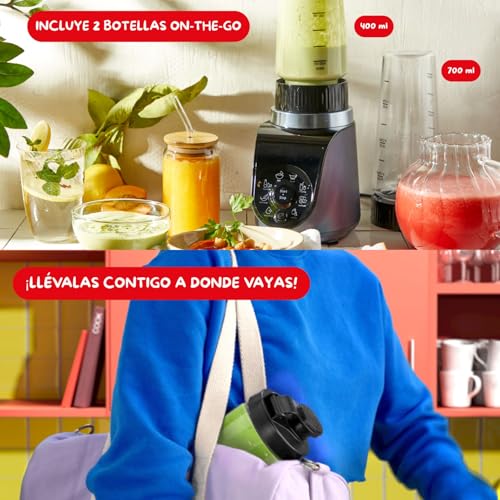 Miniatura 7 de Moulinex Blend Up, Batidora Personal Potente 1000 W, 8 Programas Automáticos, Pica Hielo, Ideal Para Batidos, Smoothies Y Bebidas Saludables, Diseño Compacto, Jarra Resistente, Azul, Lm19h4f0