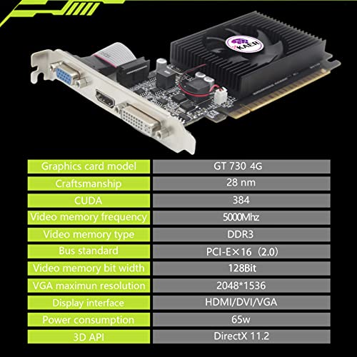 KAER GT 730 Graphics Card, 4GB DDR3_SDRAM, Directx 11 128 Bit, VGA/DVI-D/HDMI, pci_e_x16 2.0 X 16, Nvidia Video Card, Computer GPU