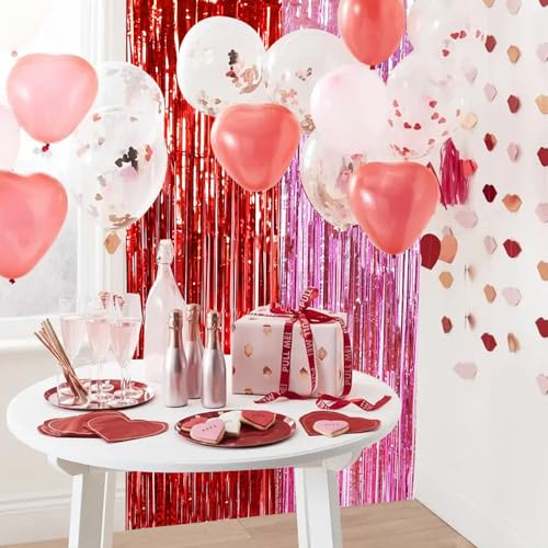 Image of TONIFUL Valentine's Day Door Streamers,Red and Pink Photo Booth Backdrop Metallic Streamers Foil Fringe Curtain for Birthday Valentine's Day Bridal Shower Engagement Party Decoration