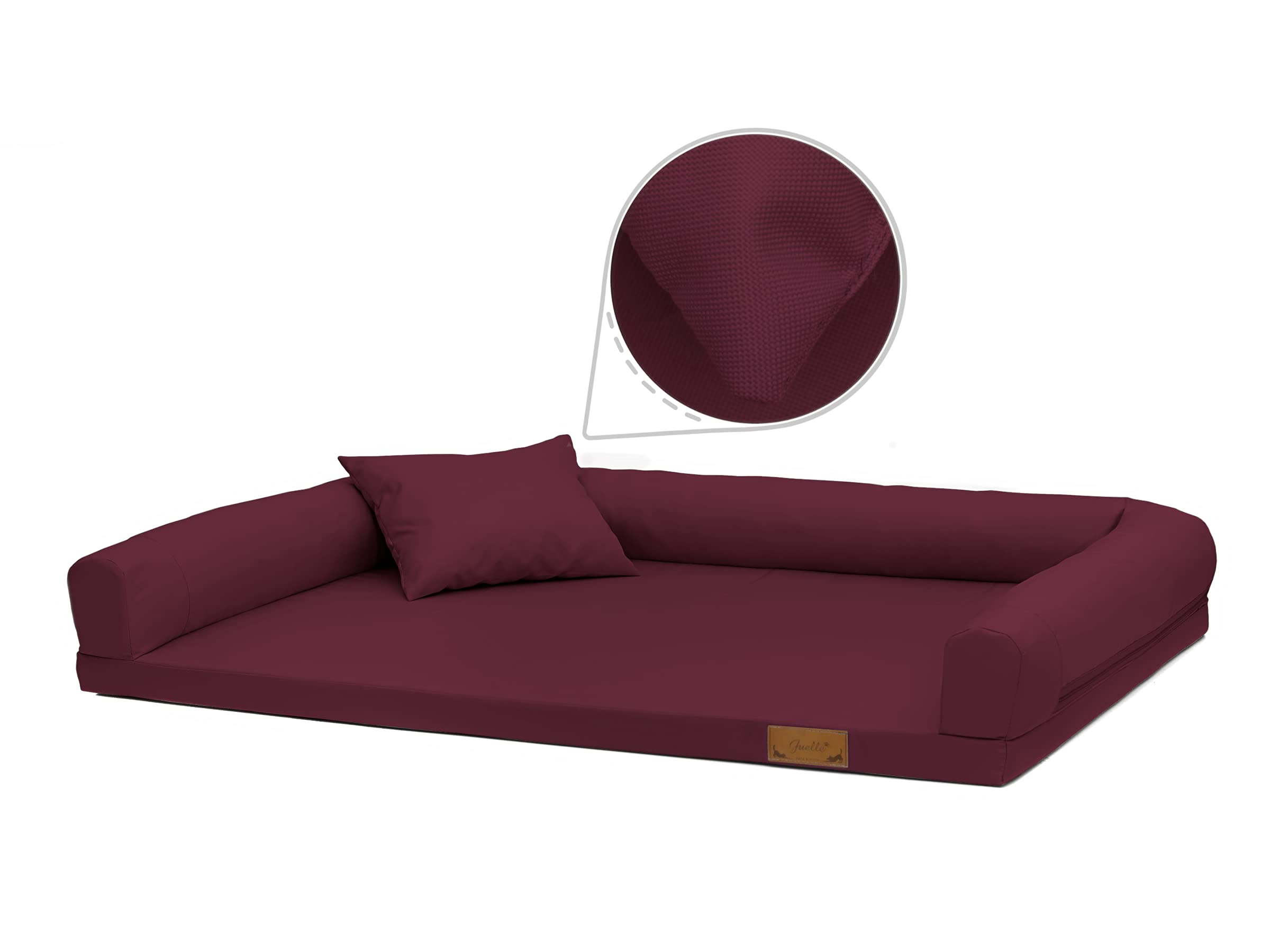 Juelle Cama Ortopédica para Perros Grandes, Colchón Ergonómico con Laterales para Perros Grandes, Funda Extraíble, Lavable a máquina, Lucky 2XL (Tamaño: L - 120 x 90 cm, Borgoña)