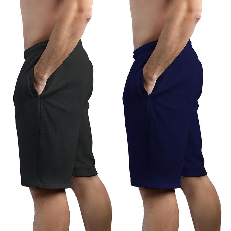 Image of hotfits Plus Size Men's Cotton Knee-Length Shorts - 2-Pack | Solid Colors, Breathable, Comfortable Workout, Running, Nightwear Shorts with 2 Side Pockets for Daily Casual & Sports