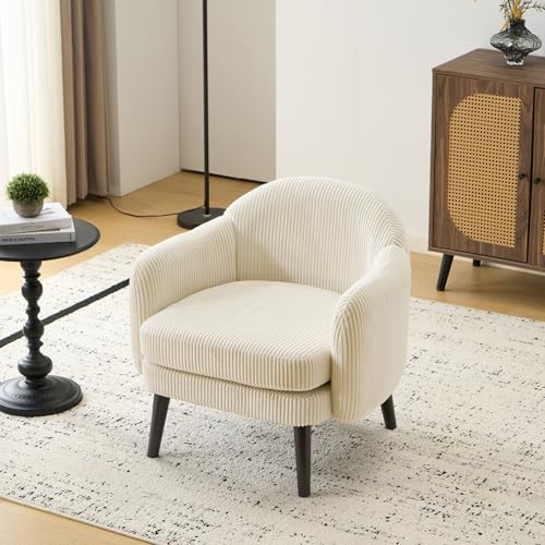 Bonnlo Sessel Gepolsterter Cocktailsessel, Moderner Loungesessel für Wohnzimmer, Lesesessel, Clubsessel, bis 113 kg belastbar, Schlafzimmer, Büro oder Wartebereich, Cord-Stoff, Beige