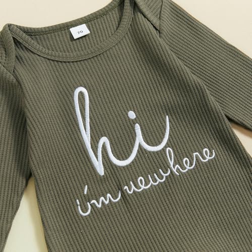 SAYOO Newborn Baby Boy Girl Romper I'm New Here Embroidery Letter Jumpsuit Coming Home Outfits Fall Gender Neutral Clothes4