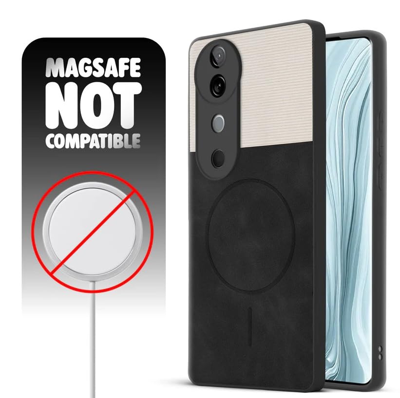 Image of Bintage CASE Mac Safe Design Hard Light Weight Back Case | Soft Border Camera Protect | Dual PU Leather Finish Back Cover Compatible for V40 PRO 5G /Vivo T3 Ultra - White & Black