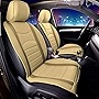 FH Group Car Seat Covers Front Set Beige Tan Faux Leather Car Seat Cushions - Car Seat Covers for Low Back Seat, Universal Fit, Automotive Seat Covers, Airbag Compatible Car Seat Cover for SUV, Sedan