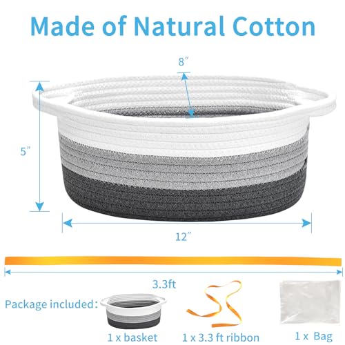 Image of ABenkle Small Basket Empty Gift Basket, Decorative Boho Rope Woven Nursery Storage Organizer Dog Toy Baskets for Baby Showers Christmas Easter with Gift Bags and Ribbons, 12 inchX 8 inch X 5 inch