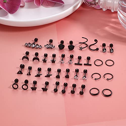 FASACCO Cartilage Earring 18G Flat Back Stud Earrings Surgical Steel Helix Tragus Piercing Jewelry4