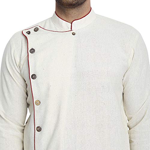 SKAVIJ Men's Cotton Solid Kurta Pyjama Angrakha 2-Piece Ethnic Casual Dress3