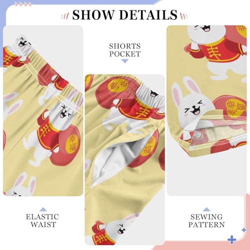ZZXXB Chinese Bunny Happy New Year Boys Long Pants Soft Trousers Elastic Waist Kids Lounge Bottoms with Pockets S-XL4