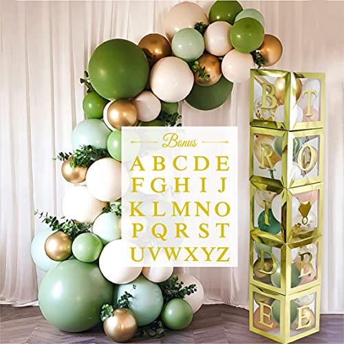 96 Pc Bridal Shower Decorations Balloon Boxes Gold- Transparent Block With Bride To Be + Groom + A - Z Letters And 40 Balloons- Engagement Bachelorette Parties Weddings Centerpieces Photo Booth Props #TOP18