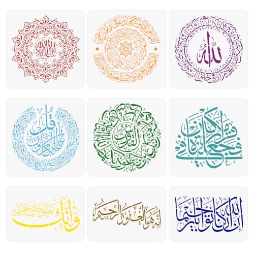 INFUNLY 8pcs Islamische Wandkunst Schablonen Symbol Thema Wandschablonen...