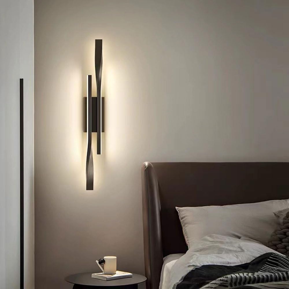 KBUUKYYXouy Modern Wall Sconce Black/Gold Linear Wall Lamp Dimmable Indoor Wall Light Fixtures for Living Room Bedroom Bedside Porch Hallway(Black)