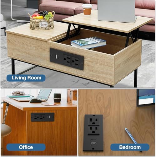 Small Recessed Power Strip Plug Extension Cord with Inset USB Electrical Outlet Extender Flush Mount Surge Protector Hidden Charging Station for Furniture Conference Table NightStand (Black) miniatura 7