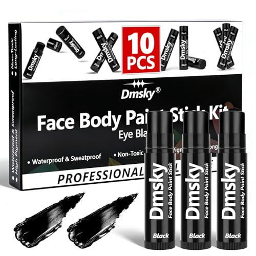 Dmsky 10 Packs Eye Black Sports Stick for Football Baseball Softball-Anti-Glare Face Body Paint Stick Kit Water-Proof Eye Sports Paint Sticks Eyeblack Painting Kit for Athletes & Fans